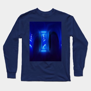 Digital collage and special processing. Sci-fi and mystic. Corridor. Blue lights. Long Sleeve T-Shirt